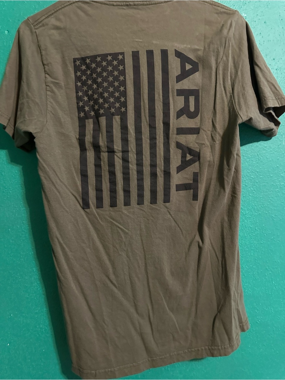 Ariat Olive Short-Sleeve Tee with Black Flag Graphic